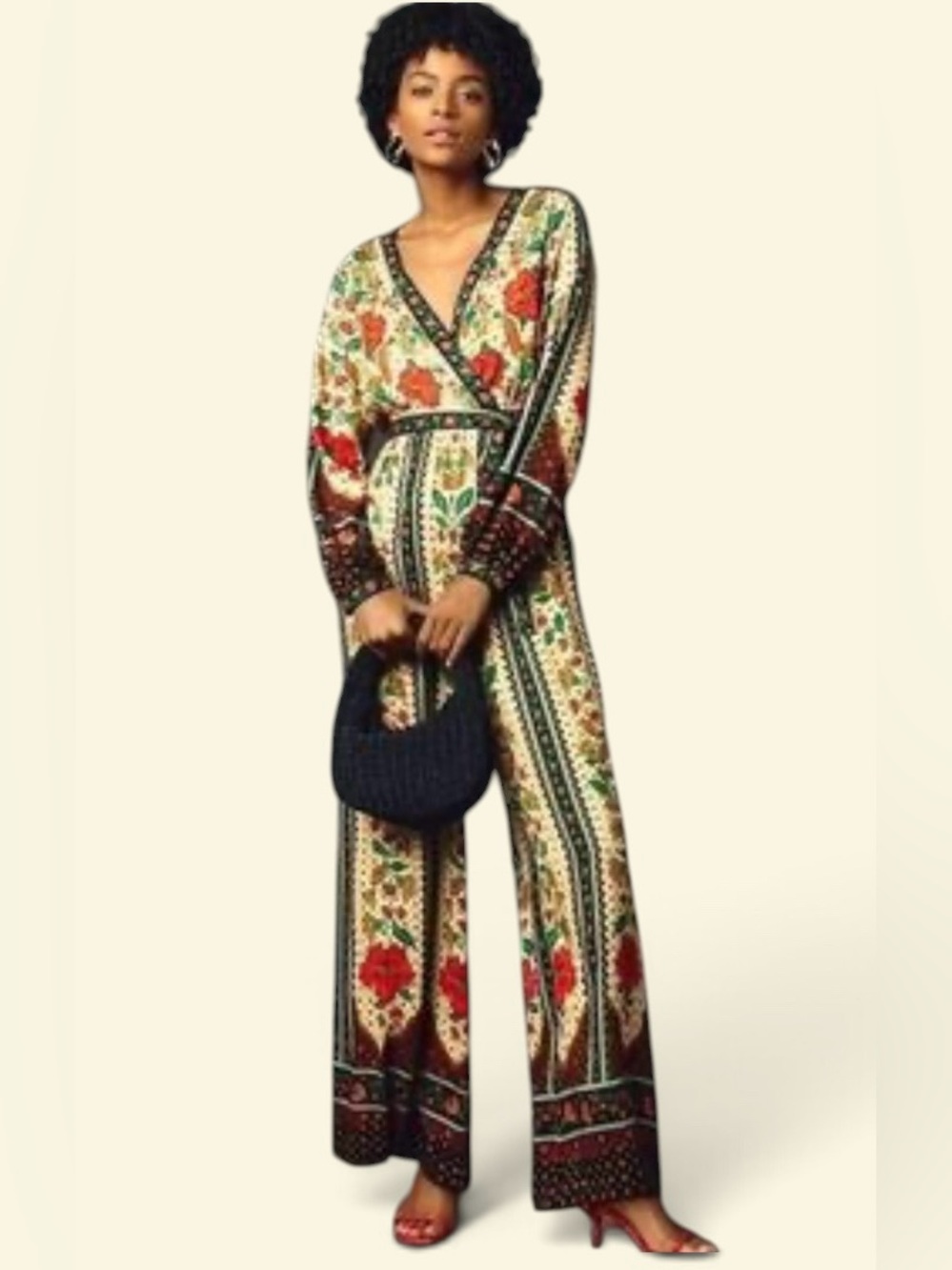 Farm Rio x New Anthropologie Cotton Boho Floral Jumpsuit Long Sleeve S-S - Picture 2 of 16